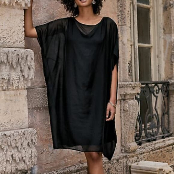 J. Jill Wearever Woven & Knit Two-Piece Caftan Relaxed Fit Dress Sheer over Tank - Picture 1 of 12